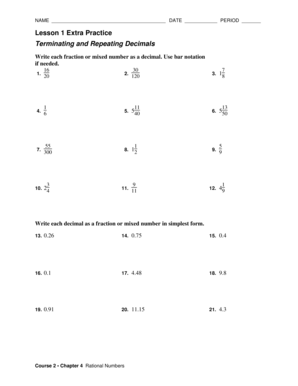 Lesson 1 Homework Practice Decimals and Fractions Answer Key  Form