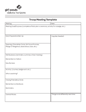 Troop Meeting Template Dakota Horizons  Form