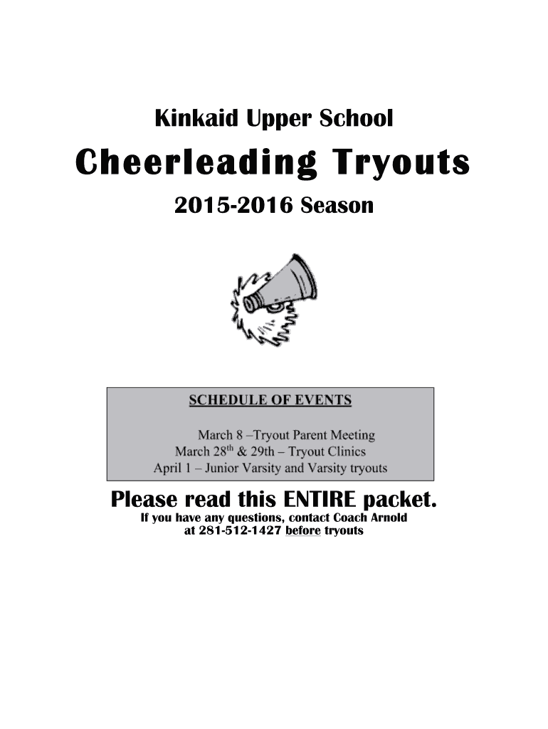 Kinkaid Upper School Cheerleading Tryouts Kinkaid  Form