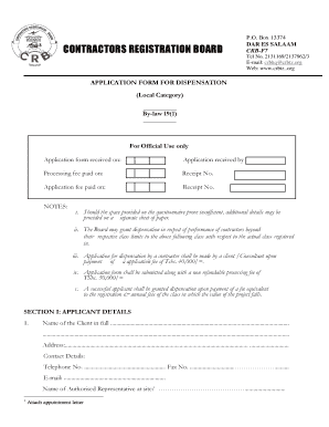 APPLICATION FORM for DISPENSATION