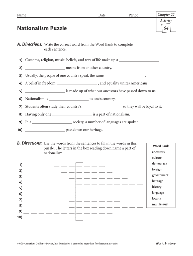 Chapter 22 Activity Nationalism Puzzle 64  USD 375  Form