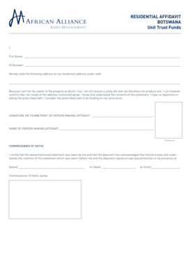 Proof of Residence Affidavit Botswana  Form