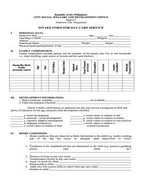 Intake Form for Day Care Service