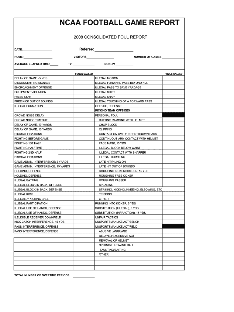  Ncaa Football Foul Report Form 2008-2024