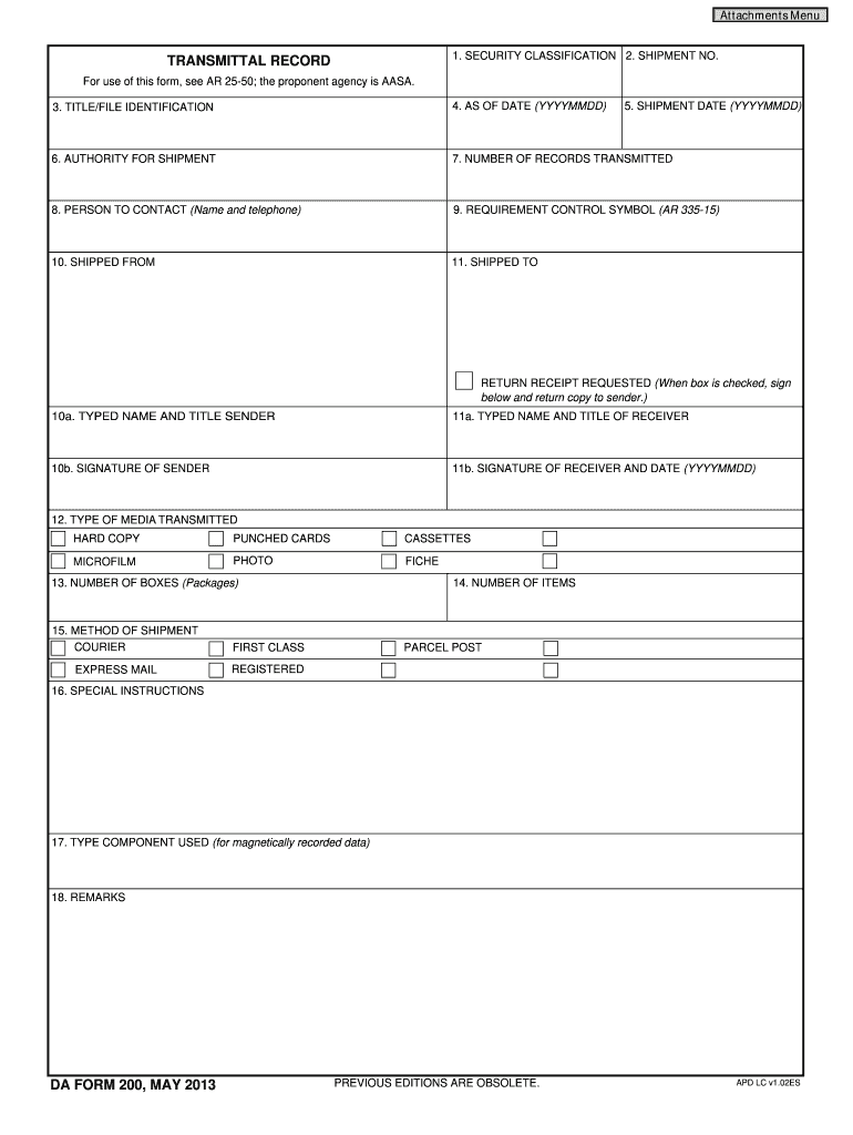  Da Form 200 2013-2024