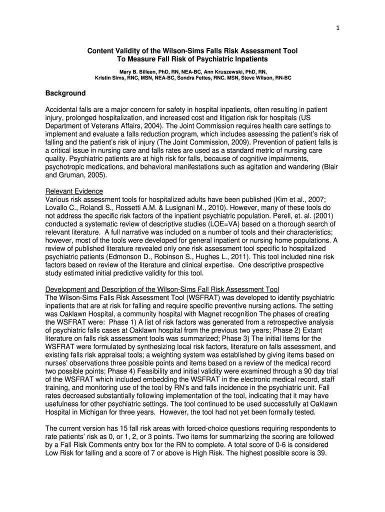 Wilson Sims Fall Risk Assessment Tool  Form
