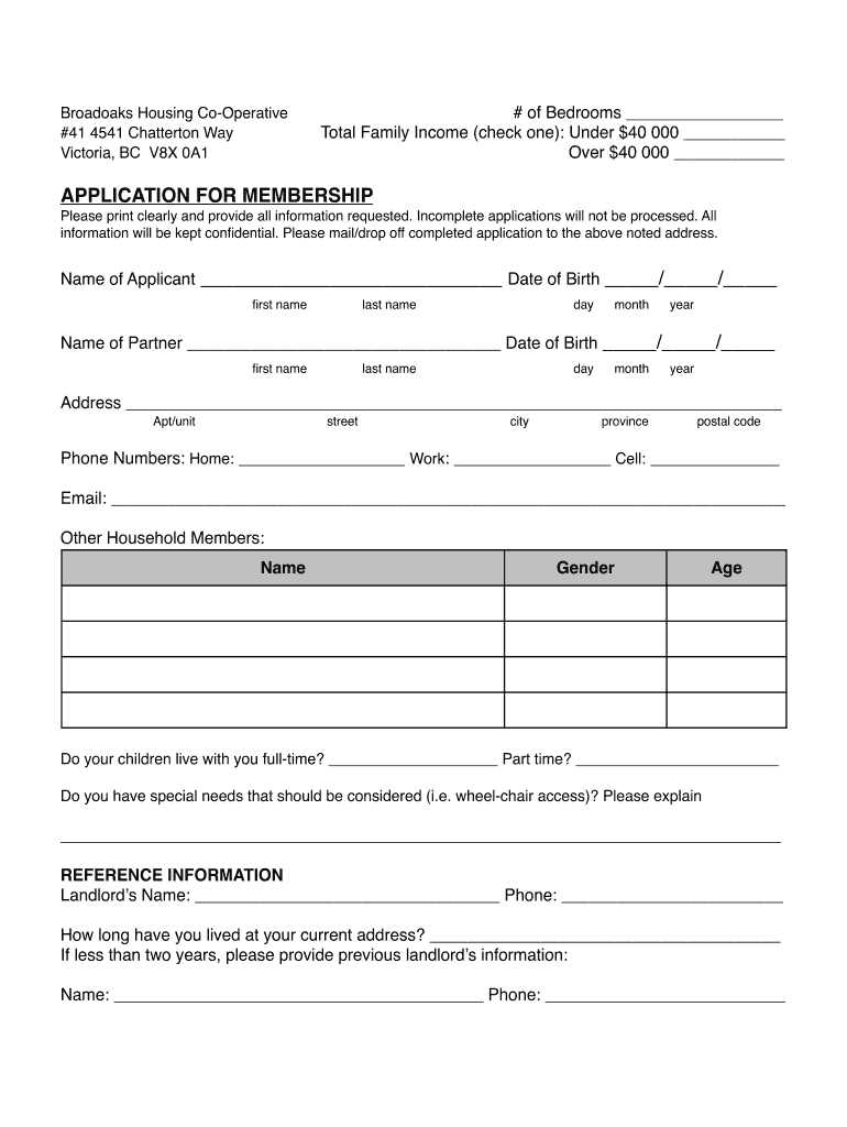 Broadoaks Housing Co Operative  Form