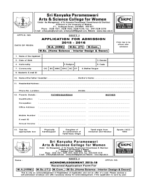 Kanniga Parameswari College  Form
