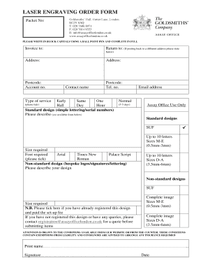 LASER ENGRAVING ORDER FORM the Goldsmiths Company