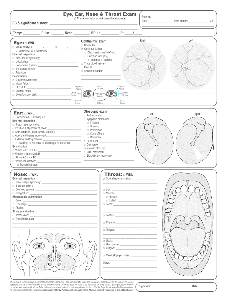 Ent Physical Exam Template  Form