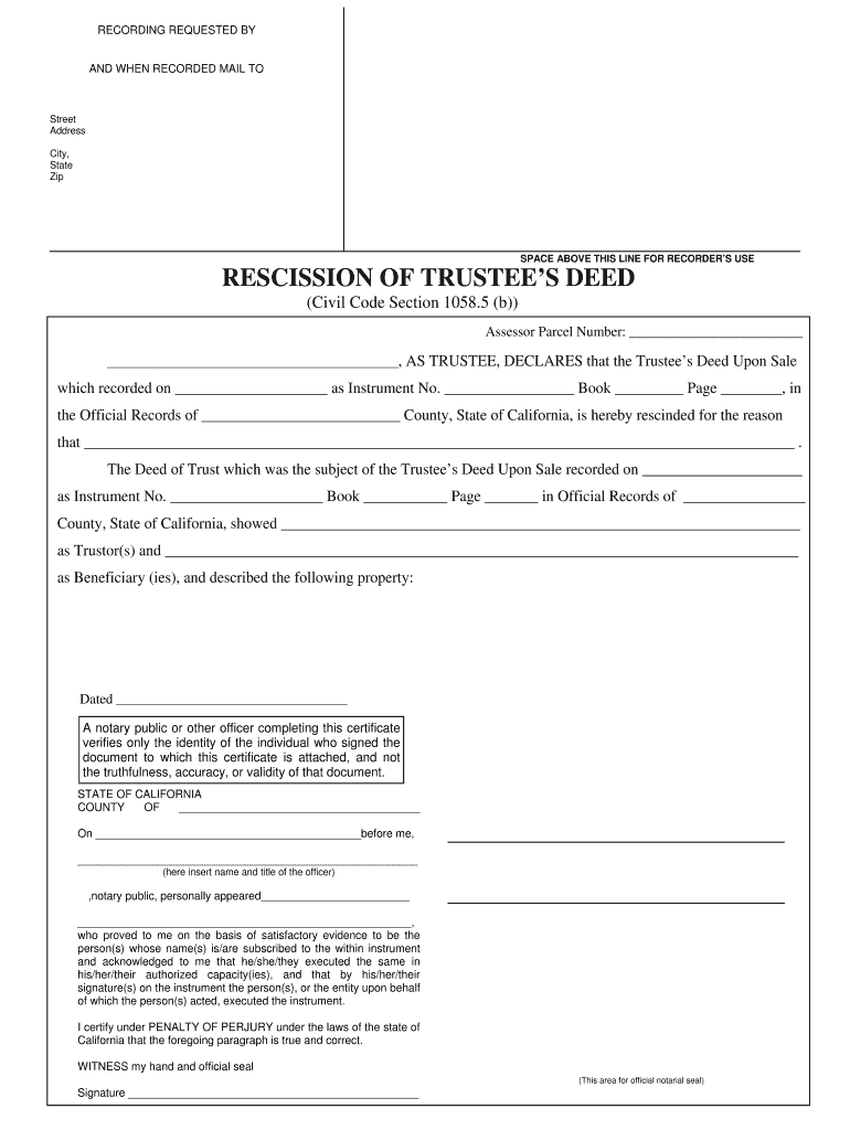 Rescission of Trustees Deed Chicago Title Connection  Form