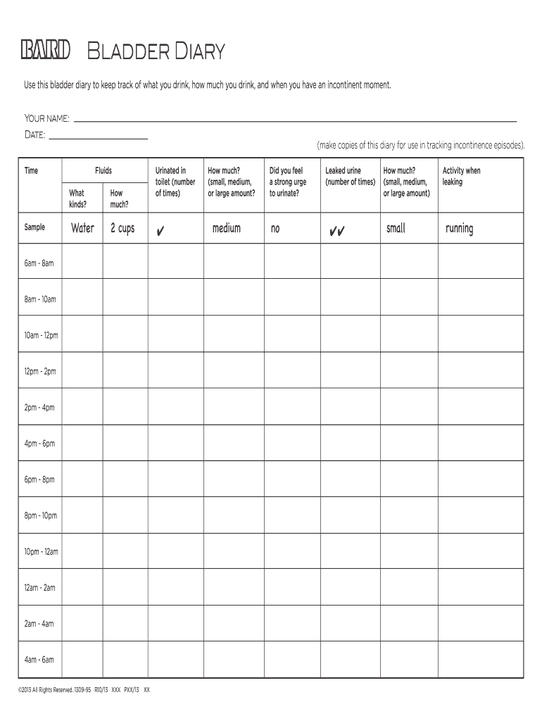 Use This Bladder Diary to Keep Track of What You Drink, How Much You Drink, and When You Have an Incontinent Moment  Form