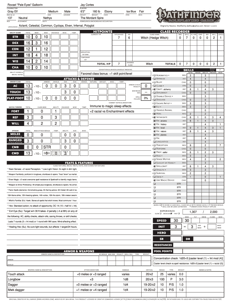 Pathfinder Character Sheet Template from www.signnow.com