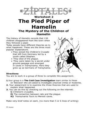 Pied Piper of Hamelin Worksheets  Form