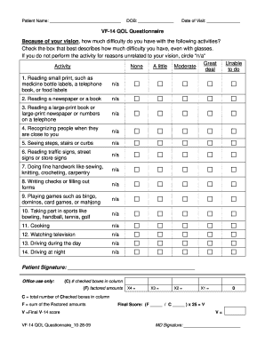 Vf 14 Qol Questionnaire  Form