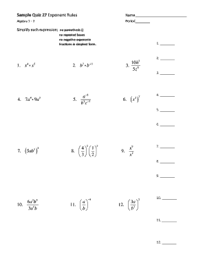 Exponent Rules Quiz PDF  Form