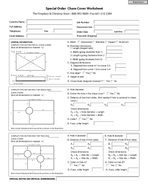 Special Order Chase Cover Worksheet  Form