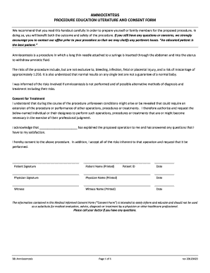 AMNIOCENTESIS PROCEDURE EDUCATION LITERATURE and CONSENT FORM