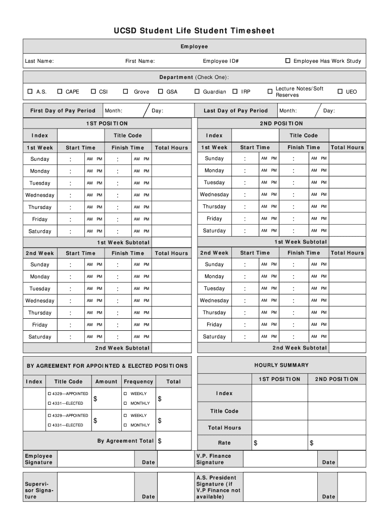 UCSD Student Life Student Timesheet  as Ucsd  Form