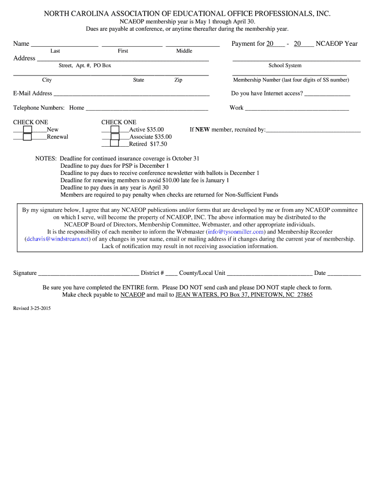  Ncaeop Membership Form 2015