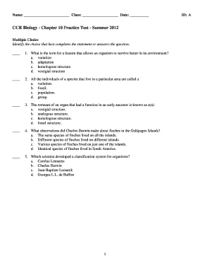 Chapter 10 Biology Test Answers  Form