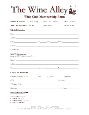Wine Club Membership Form the Wine Alley