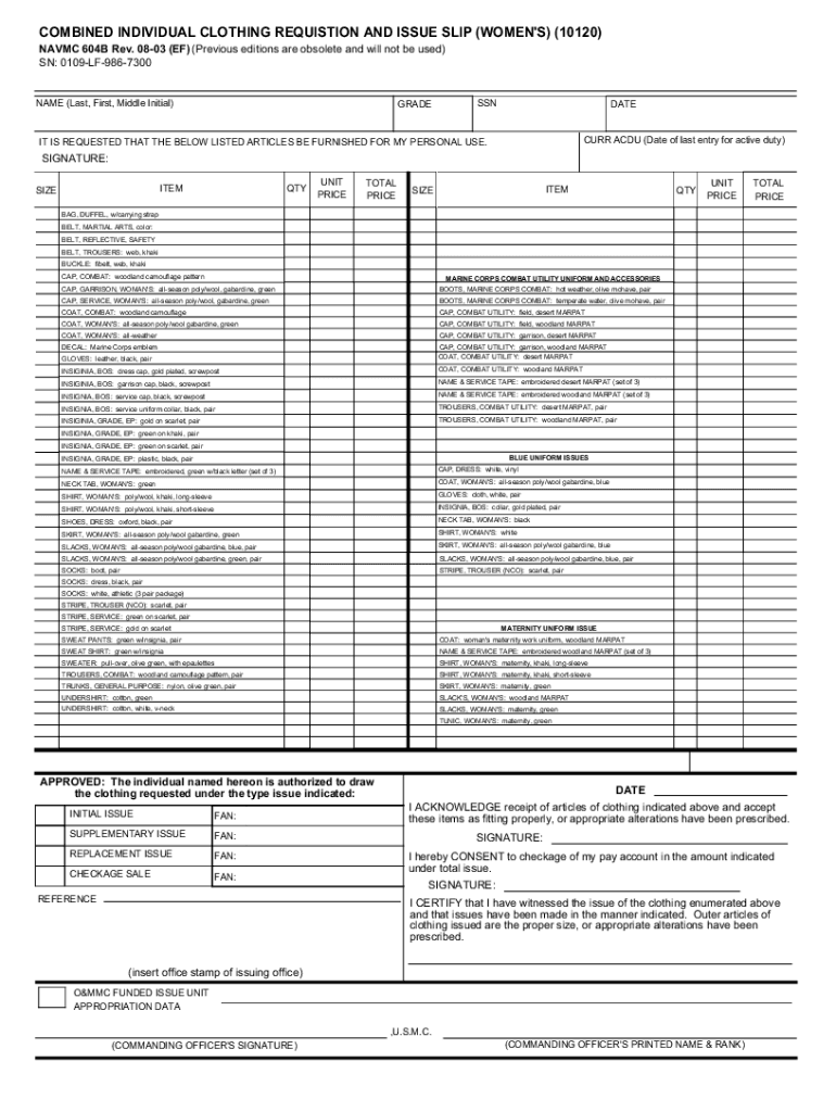  Navmc 00604 R08 03 Form 2003-2024