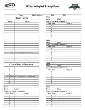 WIAA Volleyball Lineup Sheet  Form