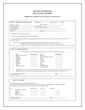 GRAND PRAIRIE ISD Exit Inventory Checklist Gpisd  Form