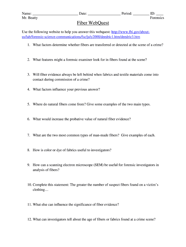 Fiber Webquest Answer Key  Form