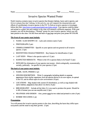 Invasive Species Wanted Poster Template  Form