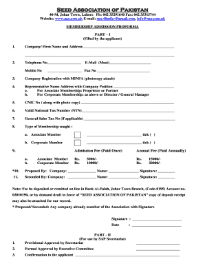 Seed Association of Pakistan  Form