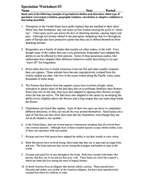 Speciation Scenarios Worksheet Answer Key  Form