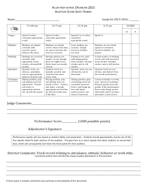 Drumline Audition Rubric  Form