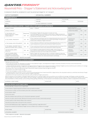 Household Pets Shippers Statement and Acknowledgment Qantas Com  Form