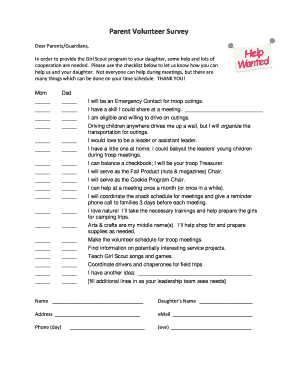 Girl Scout Interest Survey  Form