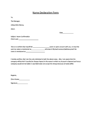 Name Declaration Letter  Form
