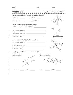 Pre Algebra Section 9 2 Angle Relationships and Parallel Lines Answer Key  Form
