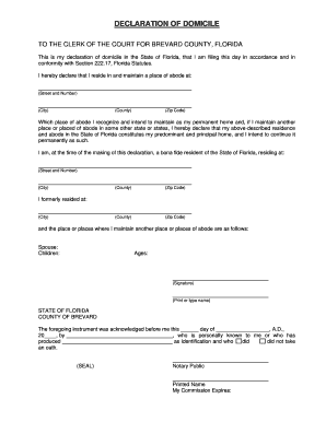 Florida Declaration Domicile  Form