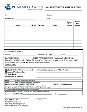 Warehouse Transfer Form