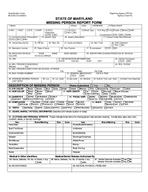 Maryland Missing Person Report Form