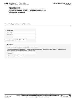  IMM 0008 Schedule 5 Declaration of Intent to Reside in Quebec 2002