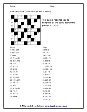 Cross Number Puzzle PDF  Form
