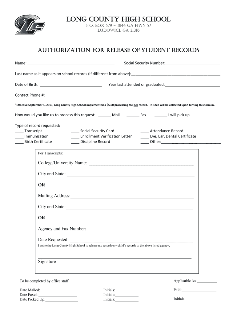 Transcript Request Form  Long County School System