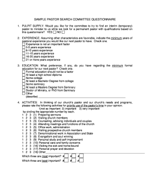 Pastor Search Committee Questionnaire S3amazonawscom  Form
