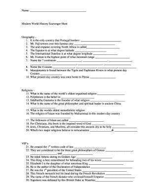 Modern World History Scavenger Hunt Answer Key  Form