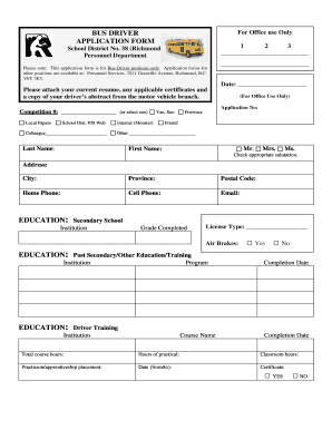 School Bus Driver Application  Form