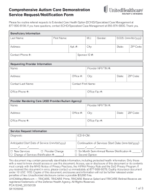 Comprehensive Autism Care Demonstration Service Request  Form