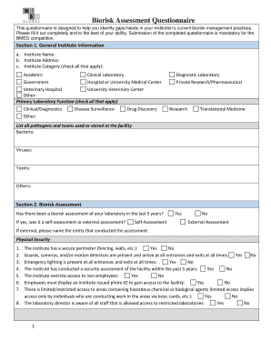Biorisk Assessment Questionnaire CRDF Global Crdfglobal  Form