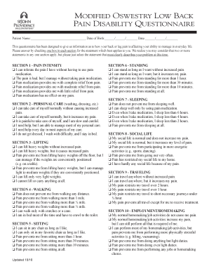 Modified Oswestry Questionnaire  Form